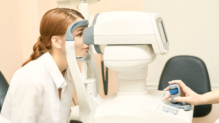 Eye ophthalmologist exam. Eyesight recovery. Astigmatism check concept. Ophthalmology diagmostic...