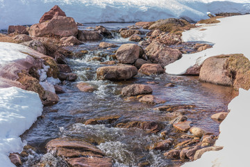 mountain river with snowy landscape