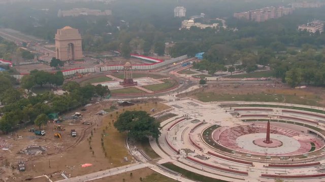 India gate in Delhi, 4k aerial drone footage