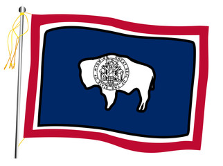 Wyoming State Waving Flag And Flagpole