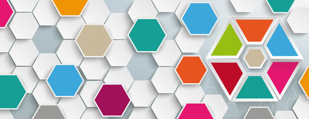 Colored Hexagon Texture Banner - obrazy, fototapety, plakaty
