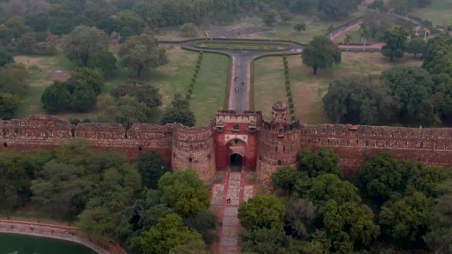 Purana Qila fort in Delhi, 4k aerial drone