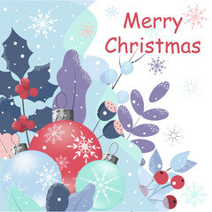 Fototapeta na wymiar Merry Christmas and Happy New Year card layout with flat style. Winter holidays festive vector design. 