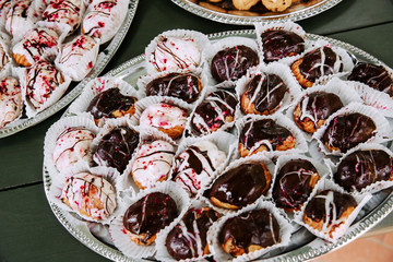 Sweet chocolate cakes served on a plate.