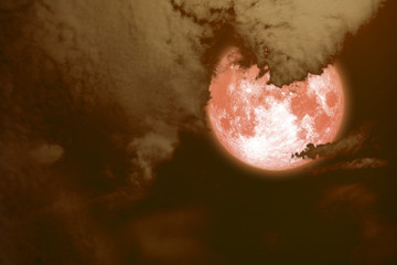 Fototapeta premium Full hay blood moon back silhouette white cloud night sky