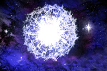 Obraz premium Supernova explosion in the form of a dandelion flower