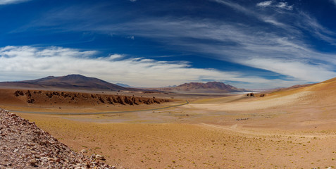 Fototapeta na wymiar Stone formation Pacana Monks near Salar De Tara panorama, Atacama Desert