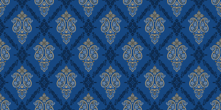 Seamless pattern based on ornament paisley Bandana Print. Vector ornament paisley Bandana Print. Silk neck scarf or kerchief square pattern design style, best motive for print on fabric or papper.