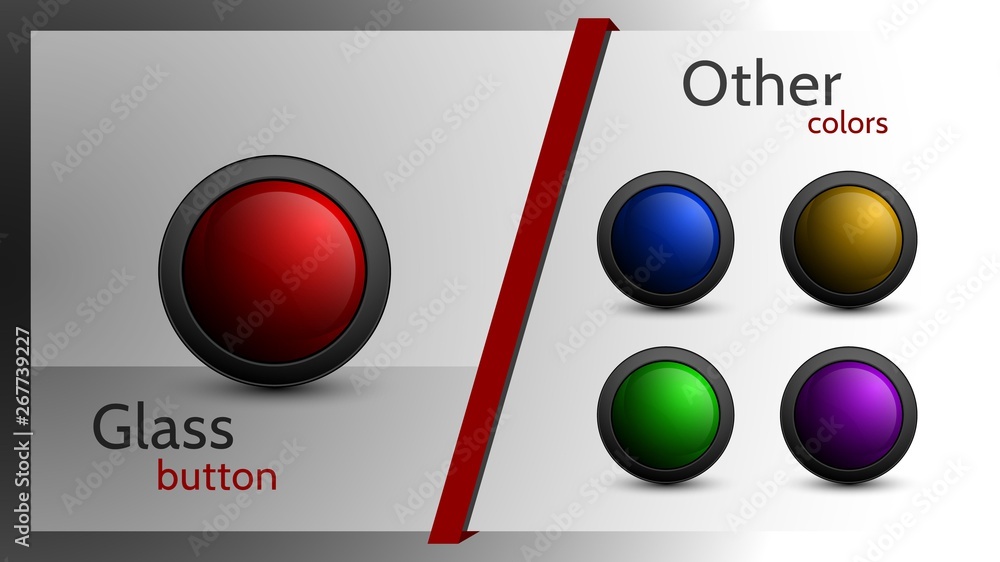 Poster Set of vector buttons of different colors for web design. Ready buttons for the design of the interface software, app and games.