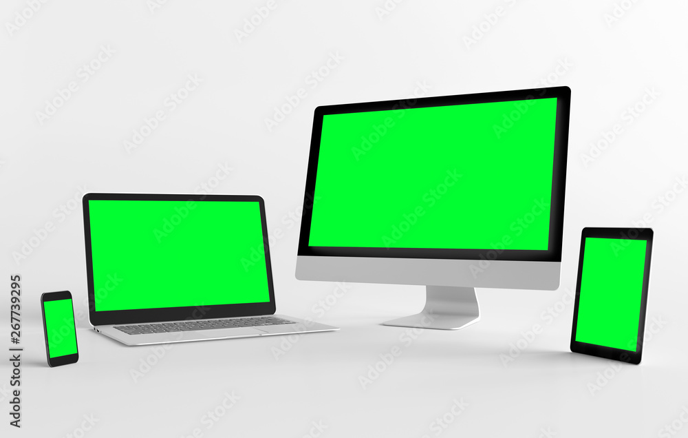 Poster mock up view of a devices isolated on a background with shadow