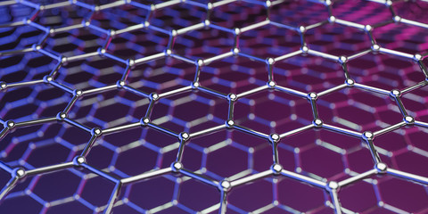 Graphene molecular nano technology structure on a purple-pink background - 3d rendering