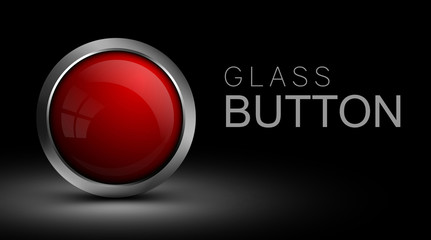 Red glass button. Vector button for web design. The finished element for the design of the interface software, apps and games. - obrazy, fototapety, plakaty