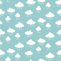 Clouds background vector. Rain drops pattern seamless.