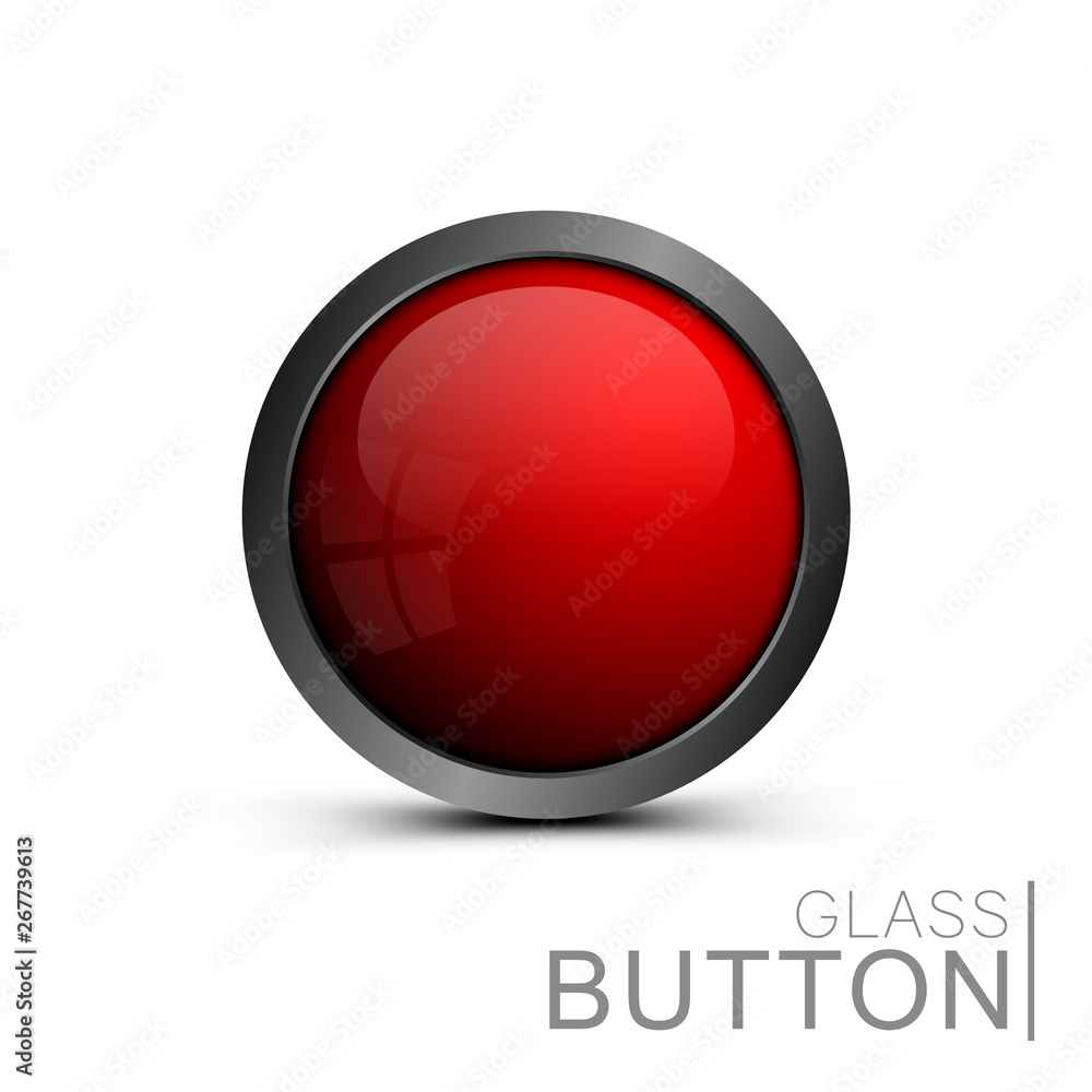 Poster Shiny red button for web design. Vector, empty, glass button of the round form for icons. Element for ui design, apps and games.
