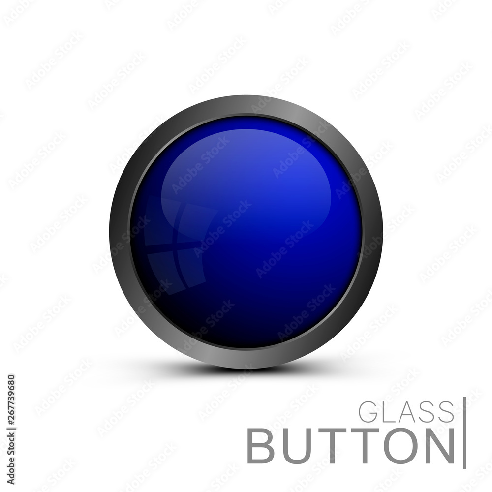 Poster Template shiny buttons under the icons. Blue round button. Vector web design element. Ready design for ui and apps.