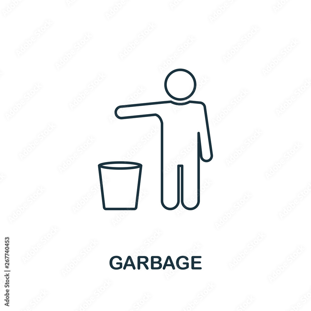 Poster garbage icon. thin line outline style from shopping center sign icons collection. premium garbage ic