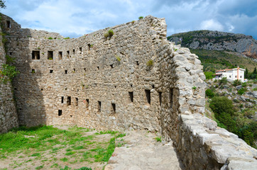 Stone walls of ancient citadel in Old Bar, Montenegro