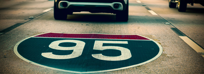 Interstate 95 shield painted on the asphalt in Miami