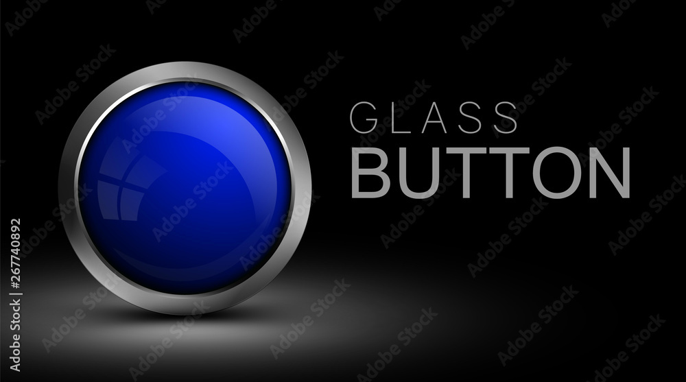 Poster Blue glass button for web design. Vector button for the design of app and games.