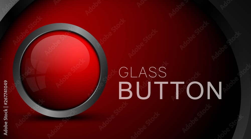 Poster Modern red button isolated on beautiful background for web design. Vector glass button for software interface.