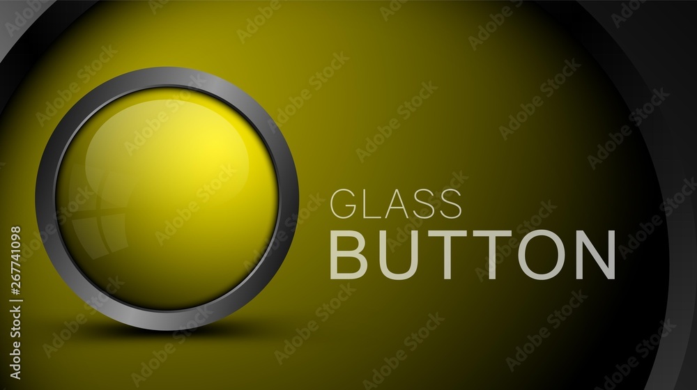 Poster Glossy blank yellow button for musical or video player interface design. Vector glass button for web design.