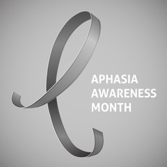 A square vector image with a gray ribbon as a symbol of aphasia awareness. A world aphasia awareness month. A template for a medicine flyer poster card design 