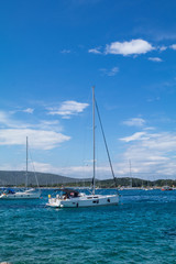 luxury  big white sailing yachts at the sea 