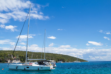 luxury  big white sailing yachts at the sea 