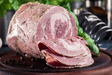 Pork neck prepared in ham cooker