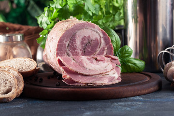 Pork neck prepared in ham cooker