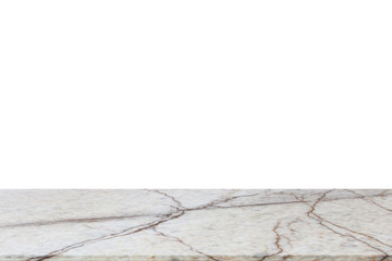 White marble stone table top isolated on white background