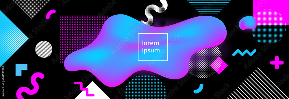 Aufkleber modern memphis style fluid liquid neon mesh colors gradient abstract background poster with living s