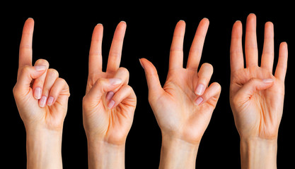 Set of woman hands count on fingers
