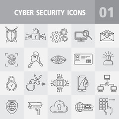 Protection and cyber security line icons vector illustrator,Thin monochrome icon set, black and white,Universal security icon to use for web and mobile UI,