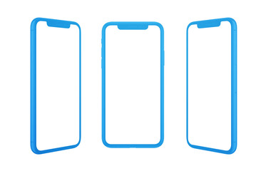 Flat concept mobile phone isolated in three positions.