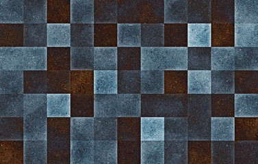 Blue white and brown abstract background with Gradient geometric square blocks. Blue glitter cells texture. 