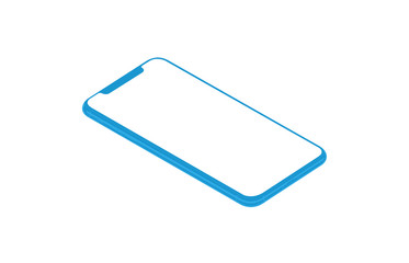Blue flat smart phone concept isolated in isometric position. Isolated screen for mockup.