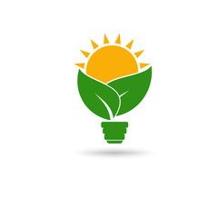 symbol ecology bulb logos of green with sun and leaves nature element icon on white background.vector illustrator 