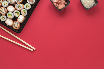 Flat lay sushi composition with copyspace