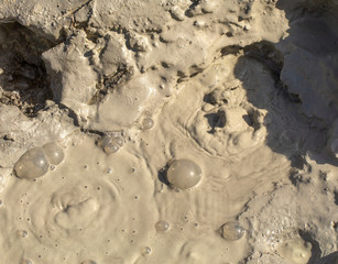 The Closeup of a Mud Volcano or Mud Dome on Kamchatka