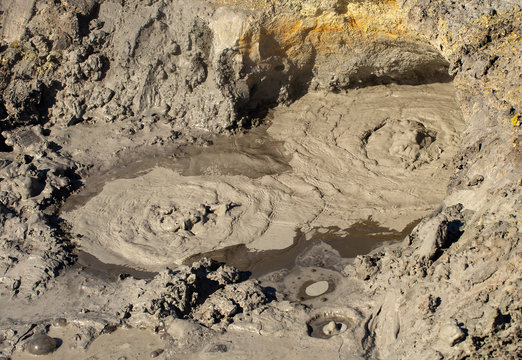 The Closeup of a Mud Volcano or Mud Dome on Kamchatka