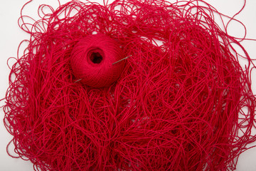 red threads on white background