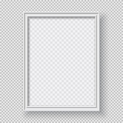 White rectangular paper or plastic frame with soft shadow for text or picture is on squared background