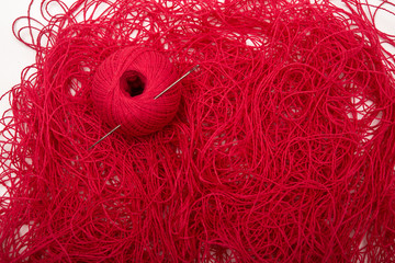red threads on white background