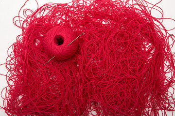 red threads on white background