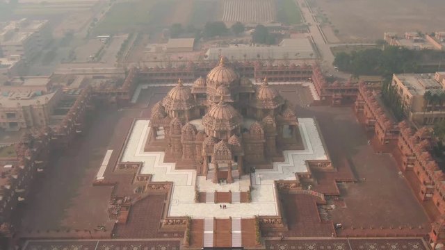 Delhi, India, the "Akshardham" temple aerial 4k drone footage