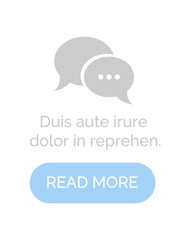 Chatting form vector, logotype of chat boxes conversation flat style. Text with information read more button internet page template, talking and discussion