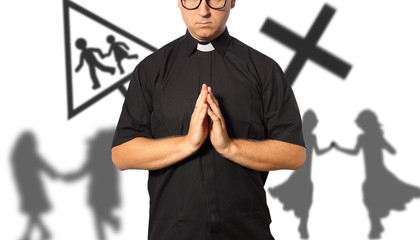 priest praying on a white background - obrazy, fototapety, plakaty