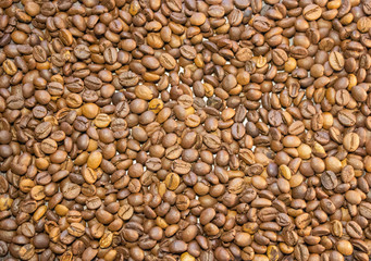 Cup of coffee beans, Scattered coffee beans around the cup