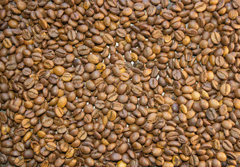 Cup of coffee beans, Scattered coffee beans around the cup